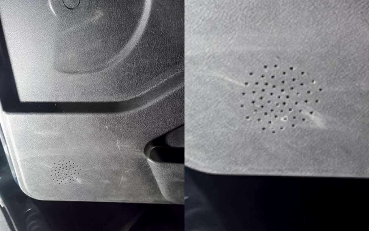 Импровизированная сетка динамика в обшивке двери Lada Niva Legend