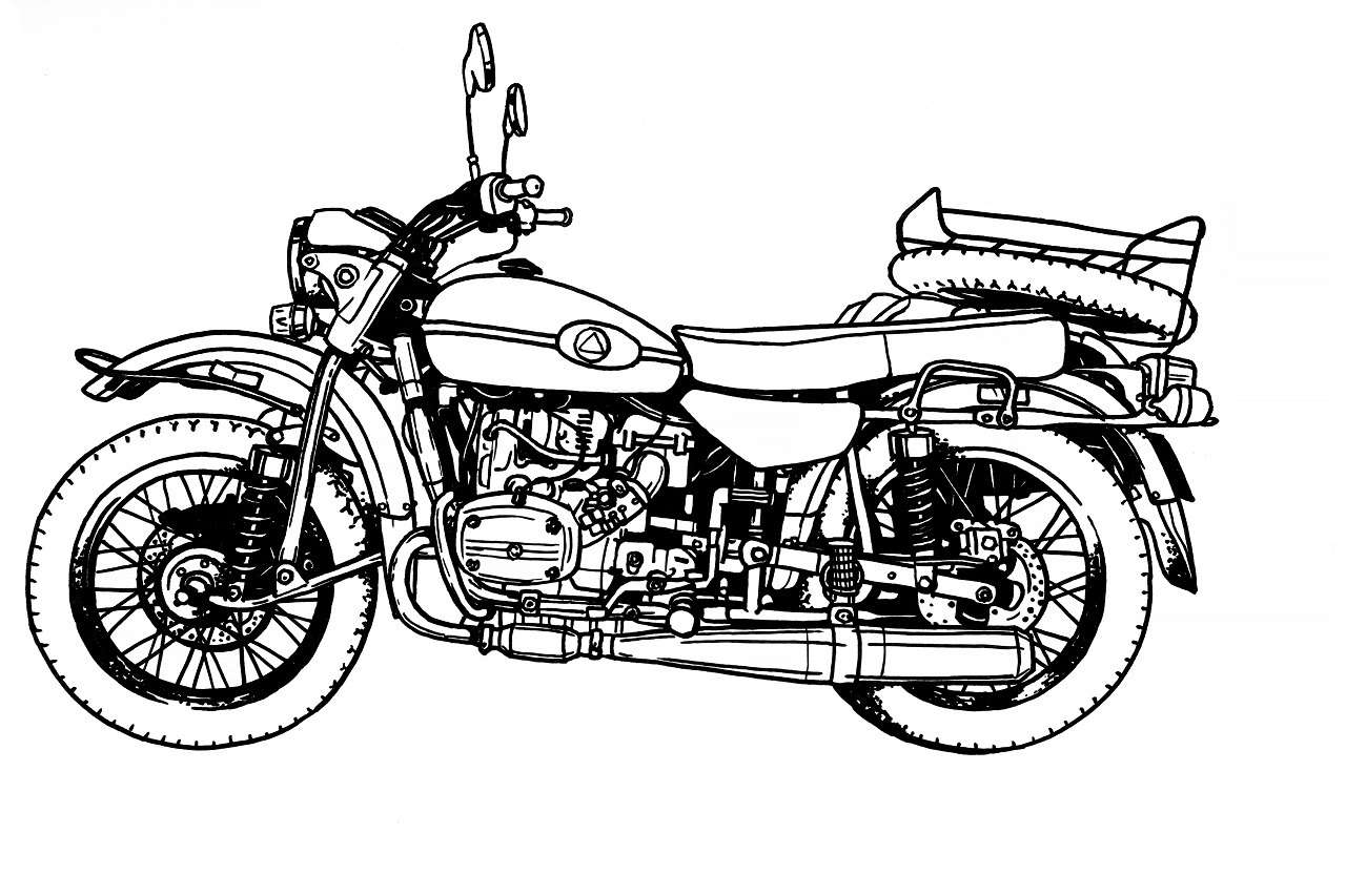 Мотоцикл Урал белый фон сбоку