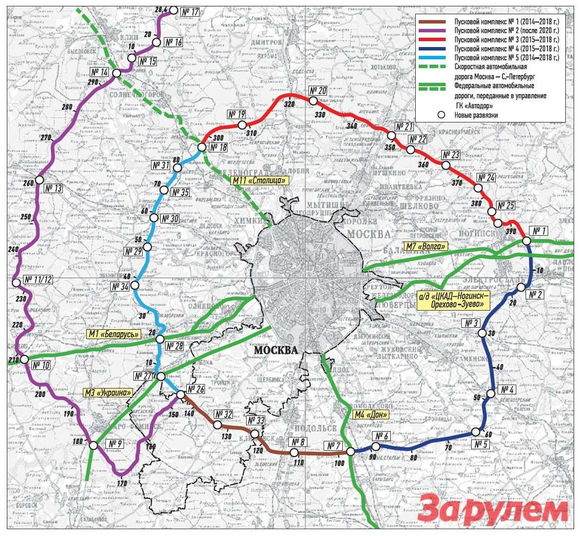 Схема Московской центральной кольцевой автодороги