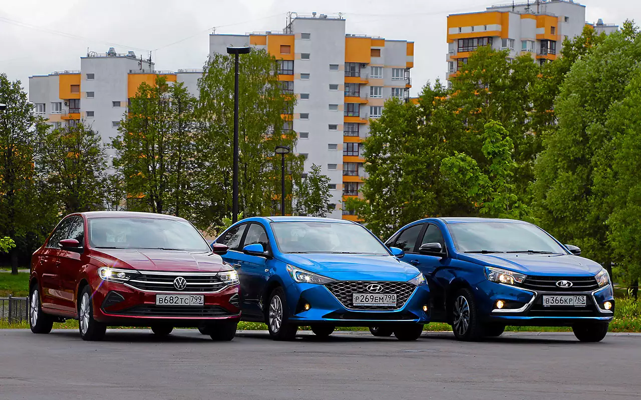 VW Polo, Lada Vesta, Hyundai Solaris — тест в цифрах