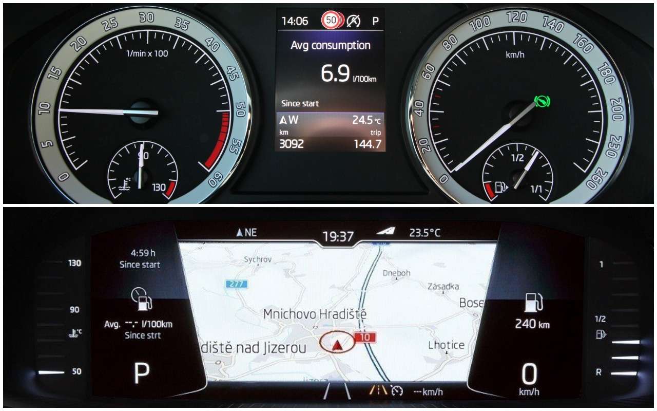 Пример приборных панелей разного типа на одной модели автомобиля — в данном случае это Skoda Karoq.