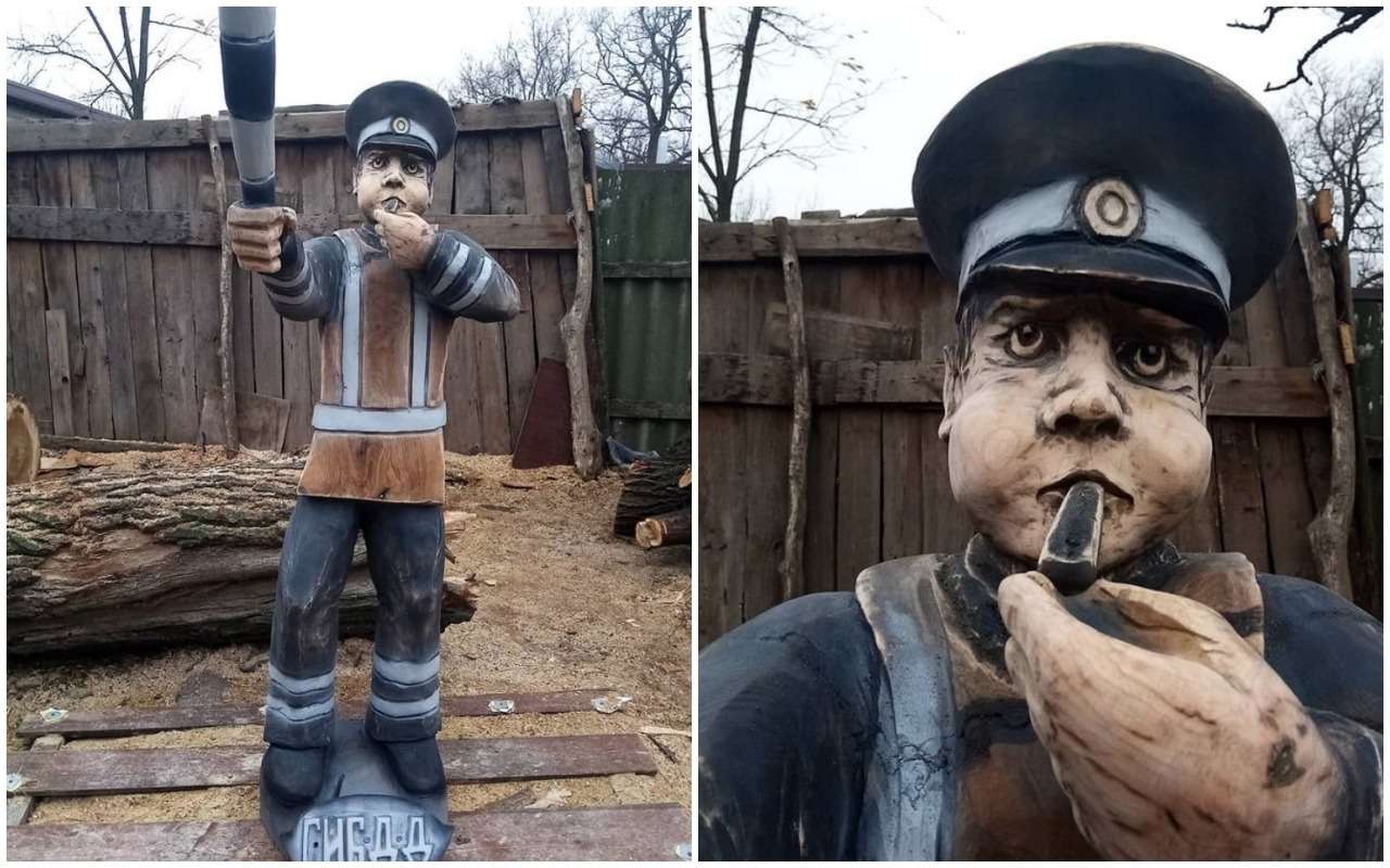 Памятник гаишнику установили на месте старого пня