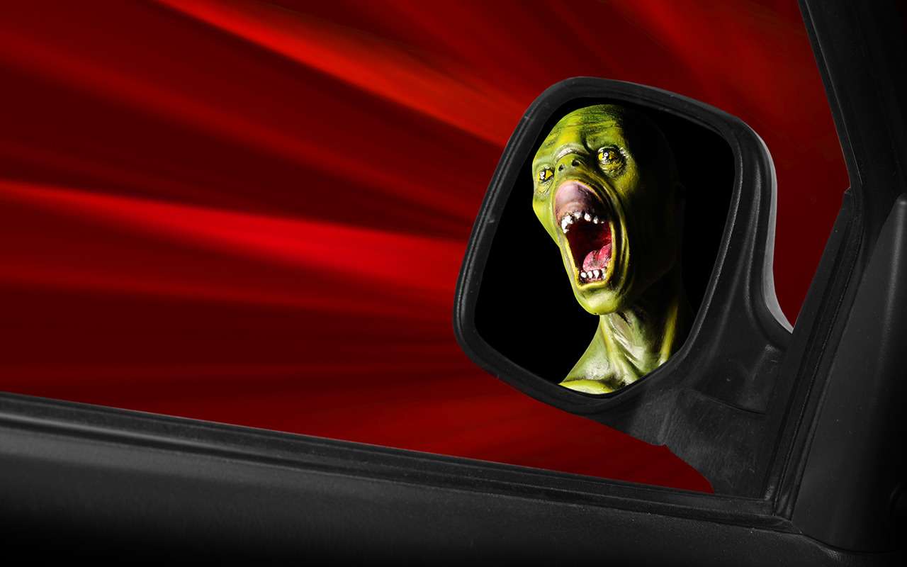 Нет, такого в зеркале я не видел. А вот динозавры дорогу действительно переходили…