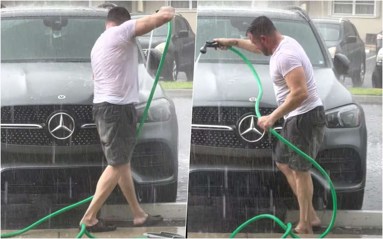 Мужчина бросился мыть машину под дождем. В чем секрет?
