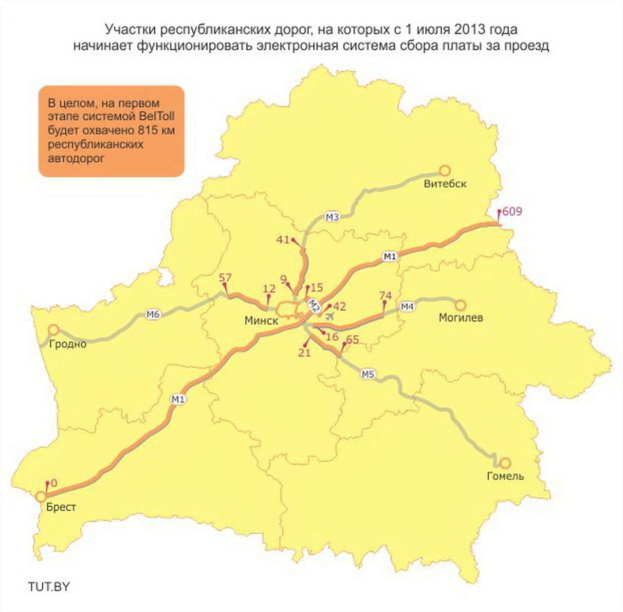 С 1 июля 815 км белорусских дорог станут платными