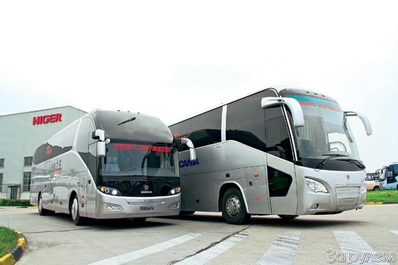 Китайские кузова на шведском шасси - модели «Скания-Хайгер А90» и А80 (справа) нацелены на Европу и имеют периодичность обслуживания 60 тыс. км, тогда как «чистокровные» китайские автобусы лишь 10 тыс. км.