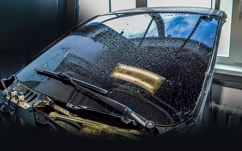 Перед началом испытаний все 50 образцов прошли проверку качества очистки ветрового стекла Гранты. Стекло не простое, а покрытое изнутри черной краской – так лучше видны дефекты очистки.