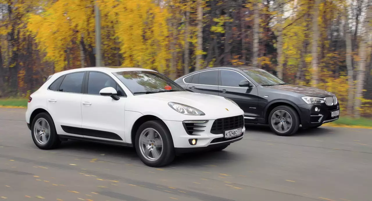 Porsche Macan S 3.0 (340 л.с.), 7АКП с опциями (3 256 868 руб.) и BMW X4 xDrive35i 3.0 (306 л.с.), 8АКП с опциями (4 294 770 руб.)