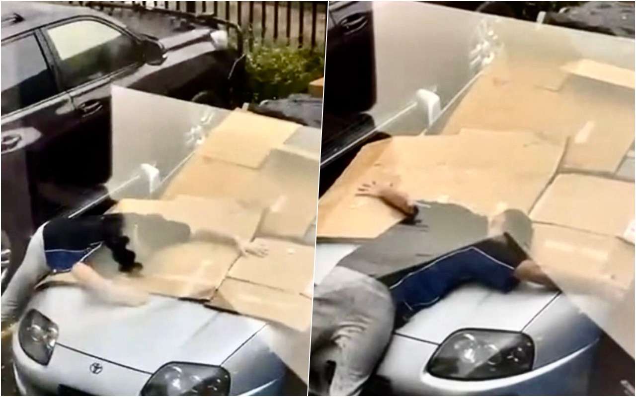 Парень защитил Toyota Supra от града собственным телом