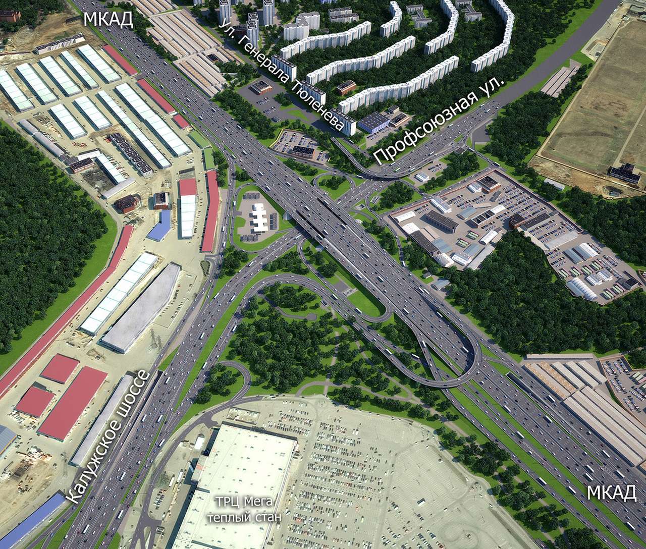 Четыре эстакады и тоннель построят на пересечении МКАД и Профсоюзной улицы