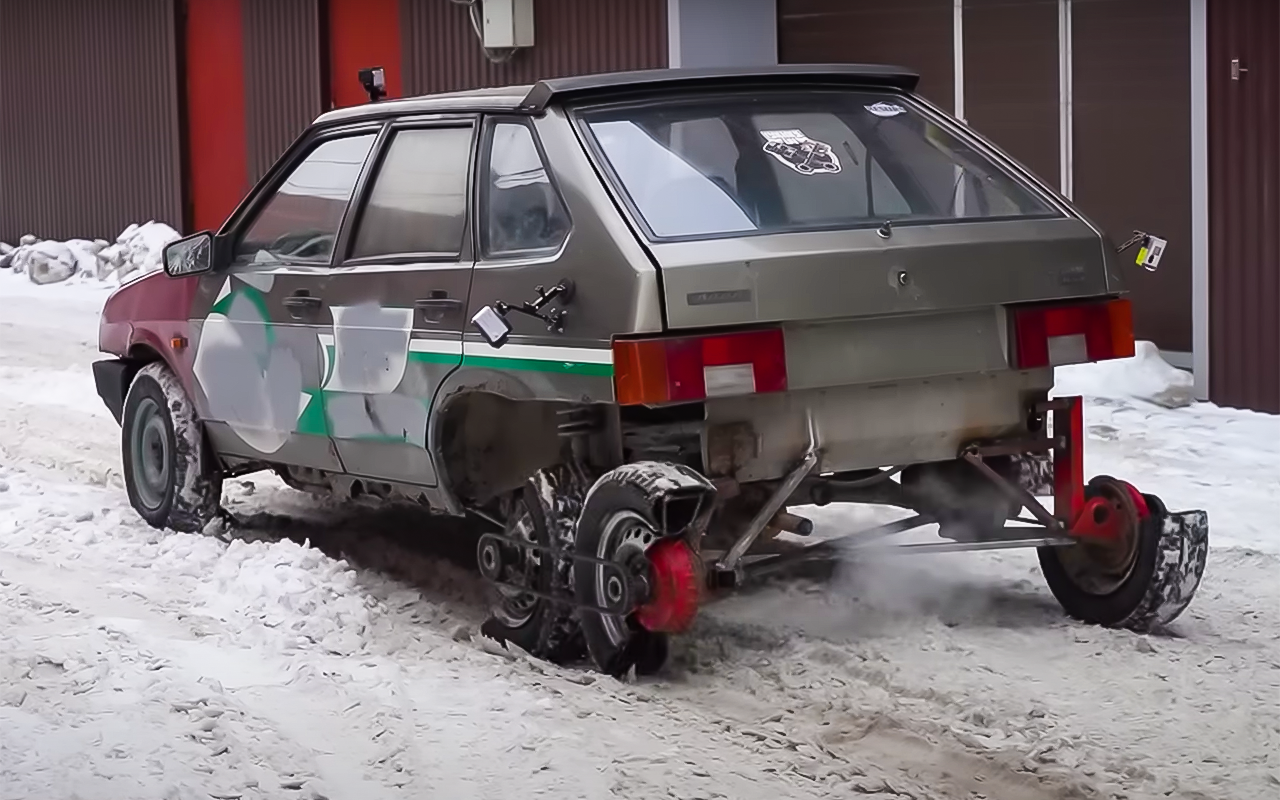 Эксперимент с четырьмя полуколесами. Так поедет Лада или нет?