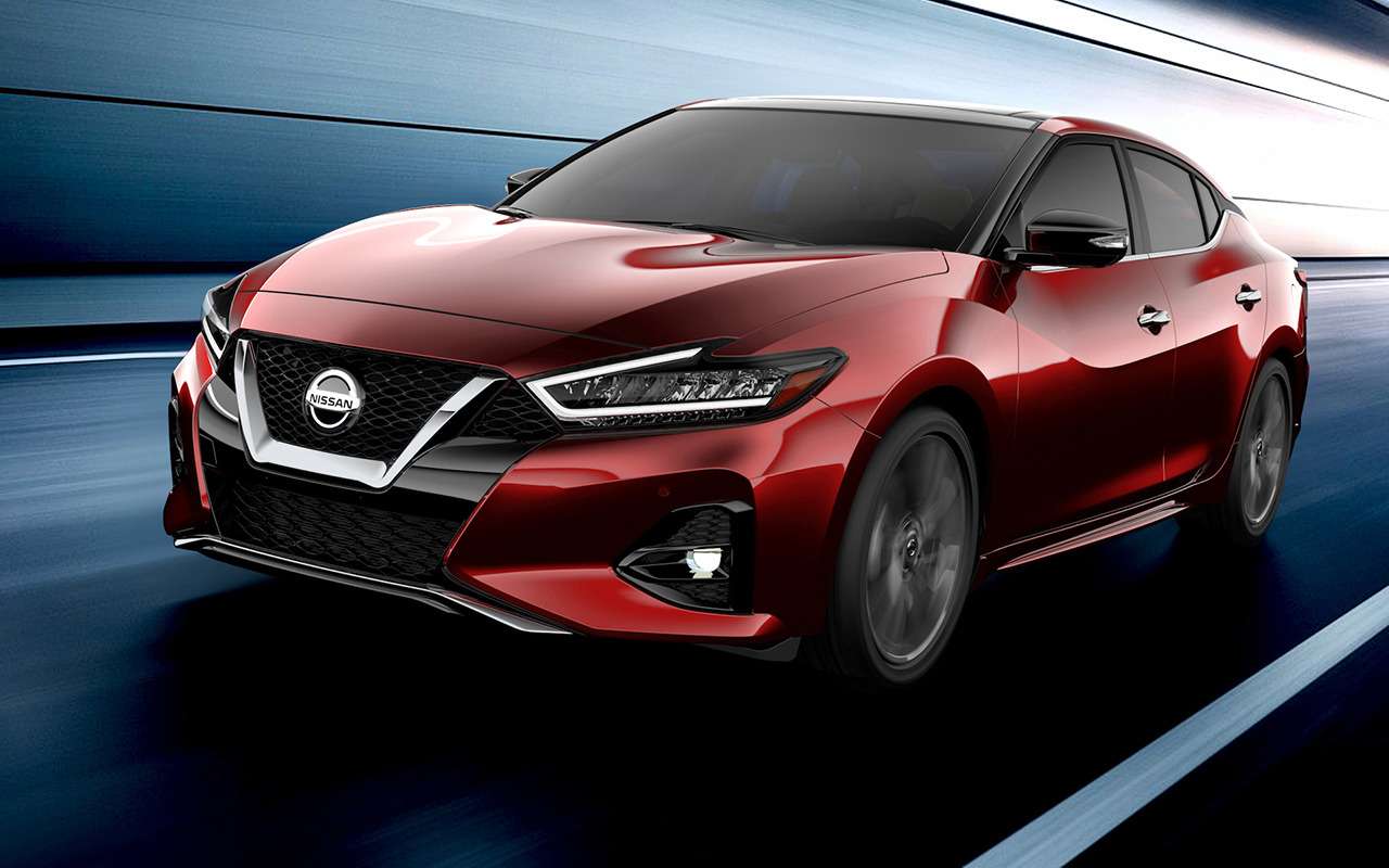Nissan Maxima. Топовый для Америки ниссановский седан спустя четыре года после премьеры дождался планового рестайлинга. Автомобиль получил еще более рельефные формы передней части, а также эффектную светодиодную головную оптику. Появились новые водительские ассистенты. А вот силовой агрегат – прежний. Проверенный временем 3,5-литровый 300-сильный атмосферник состыковывается исключительно с вариатором.