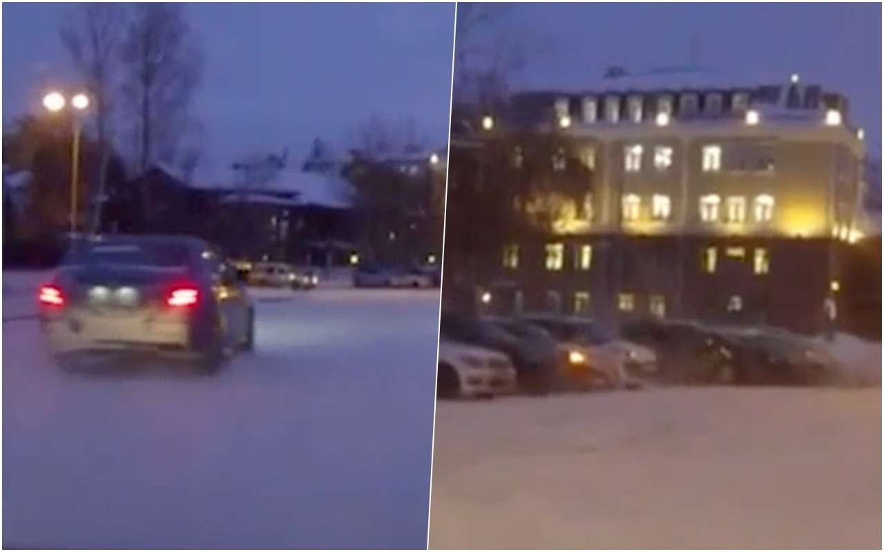 Пьяный на Мерседесе снес пять машин (видео)