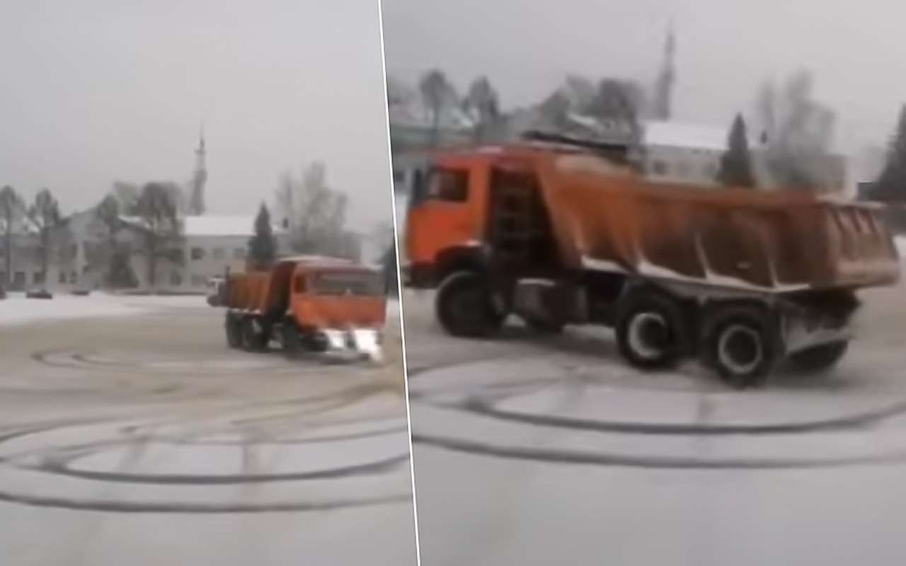 Водитель КАМАЗа устроил показательный дрифт и получил по полной