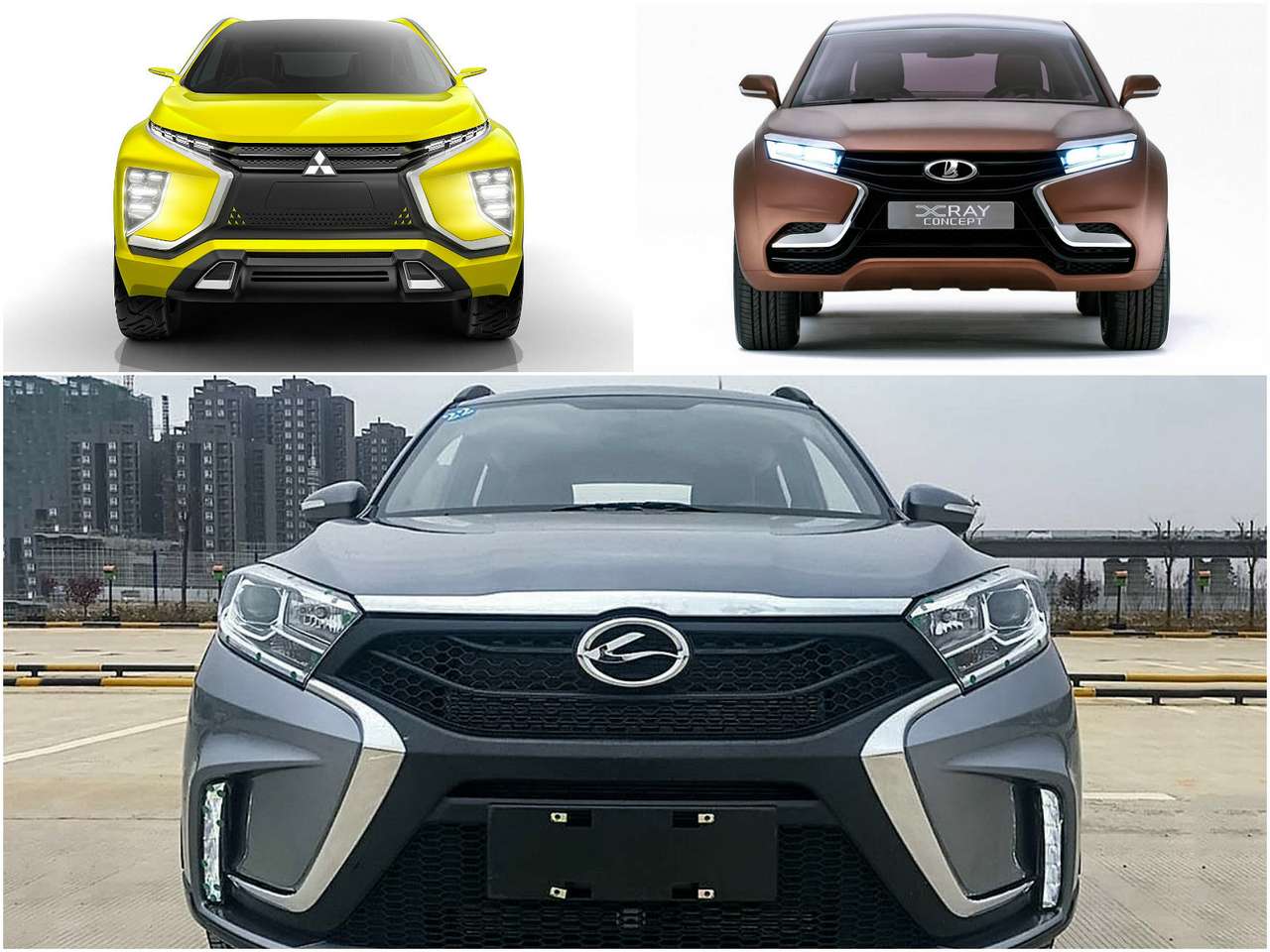 История с «Икс-фейсом» вам наверняка знакома. В октябре 2011 года новым главным дизайнером АВТОВАЗа стал британец Стив Маттин, ранее работавший на Volvo и Mercedes-Benz. И уже в августе 2012 года он показал на Московском автосалоне концепт Lada XRAY с иксообразным рисунком передней части. Однако в марте 2015 года свой концепт с «икс-фейсом» в Женеве показала Mitsubishi. От обвинений в плагиате японцы решили откреститься, говоря о логическом продолжении собственного дизайна и т.д. А Маттин упомянул Томаса Биквуда, который переметнулся от Стива к «трем бриллиантам». Сейчас Mitsu показывает уже новый концепт с «икс-фейсом» — Eclipse. С такой же мордой будет новый Lancer. А только что представленный китайский Changan CS35, он же Landwind, копирует спереди наш XRAY. Марка Changan уже неоднократно замечена в автоплагиате.