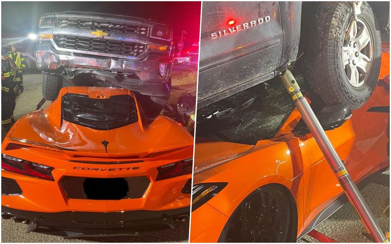 Странная авария Chevy Silverado и Corvette C8