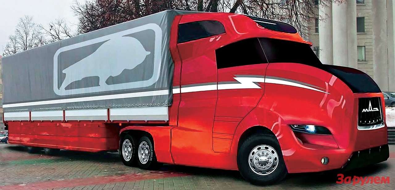 Один из вариантов перспективного магистрального тягача капотной компоновки.