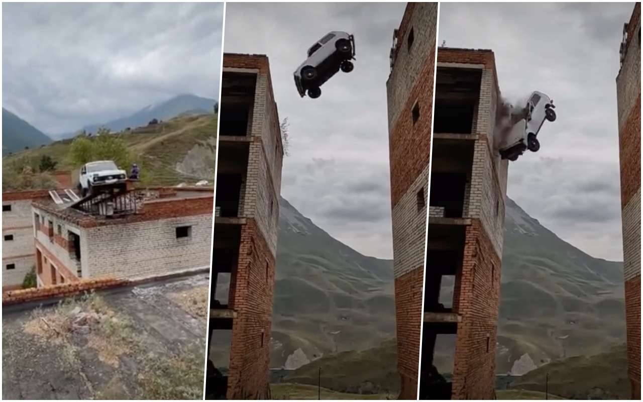 Каскадер на Ниве упал с высоты четвертого этажа, выполняя опасный трюк (видео)