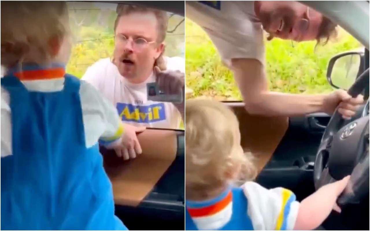 «Пожалуйста, выйдите из машины»: когда папа немножко актер (видео)