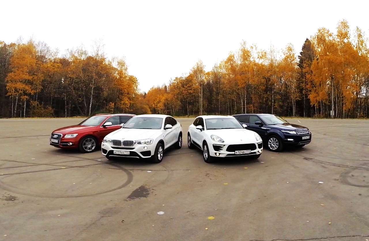 Видеоанонс большого теста: Porsche Macan S и BMW X4 против Audi SQ5 и Range Rover Evoque
