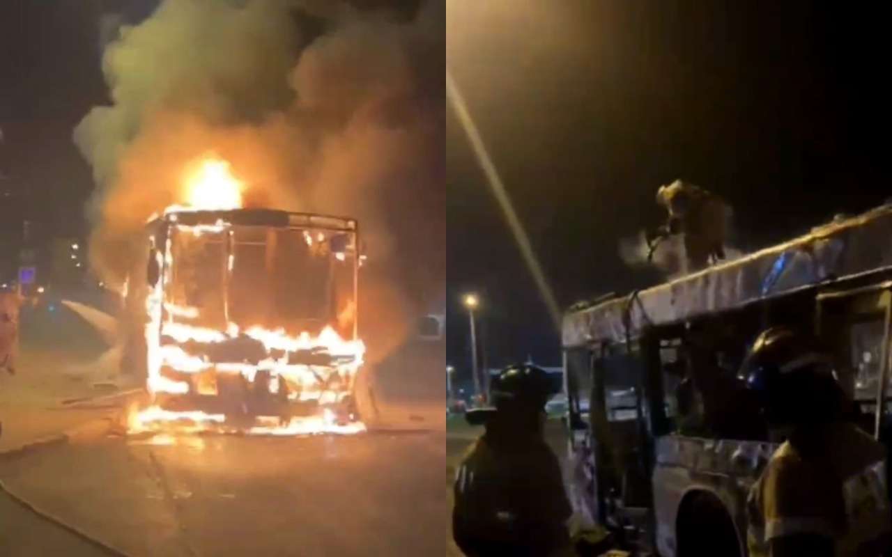 Автобус полностью сгорел в начале рабочего дня (видео)