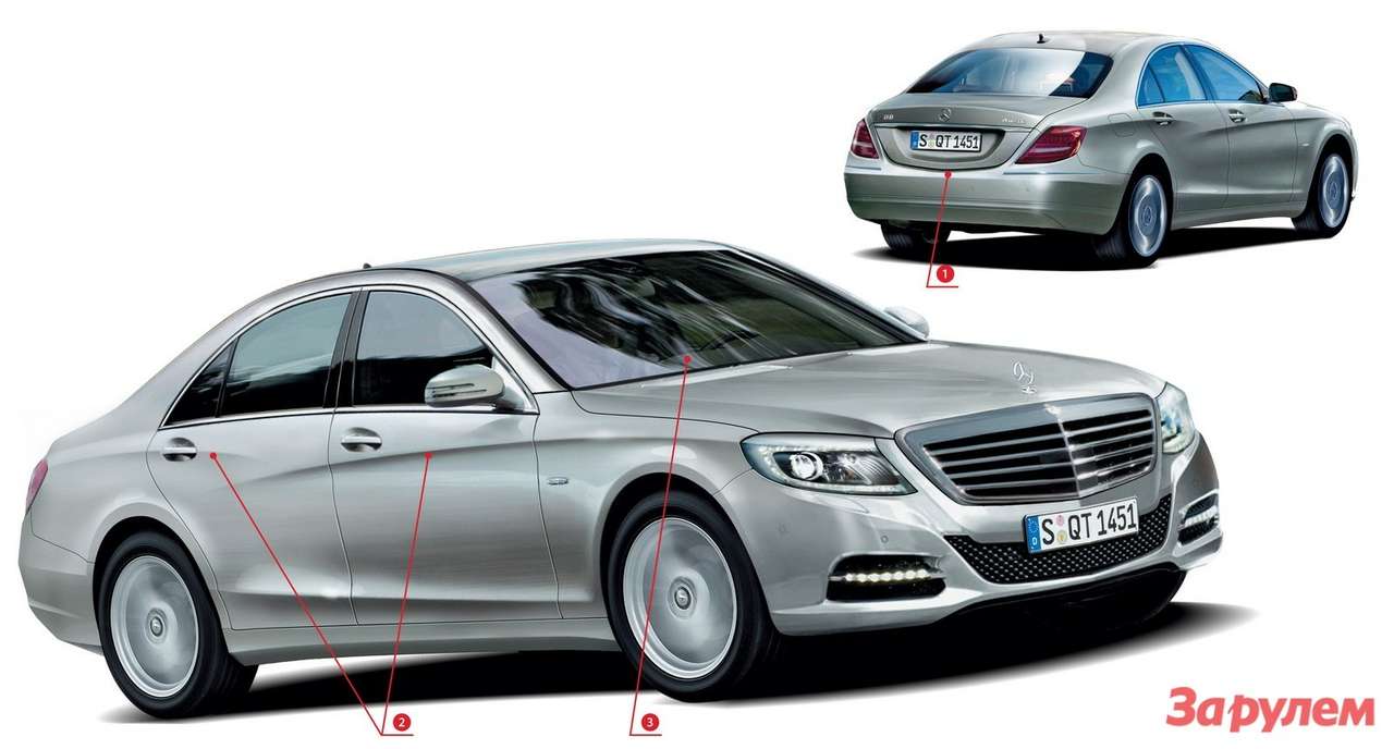 Новый S-класс визуально будет выглядеть «стройнее» текущей модели в кузове W221. Продольные ребра боковых выштамповок, несомненно, добавляют ему изящества. Интересная деталь – нижняя кромка крышки багажникa повторяет абрис радиаторной решетки. За такое наши острословы могут приклеить прозвище Тяни-Толкай...
