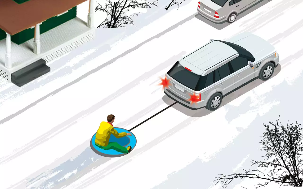 В поле, на проселке, по дворам — где можно буксировать «ватрушку» с человеком