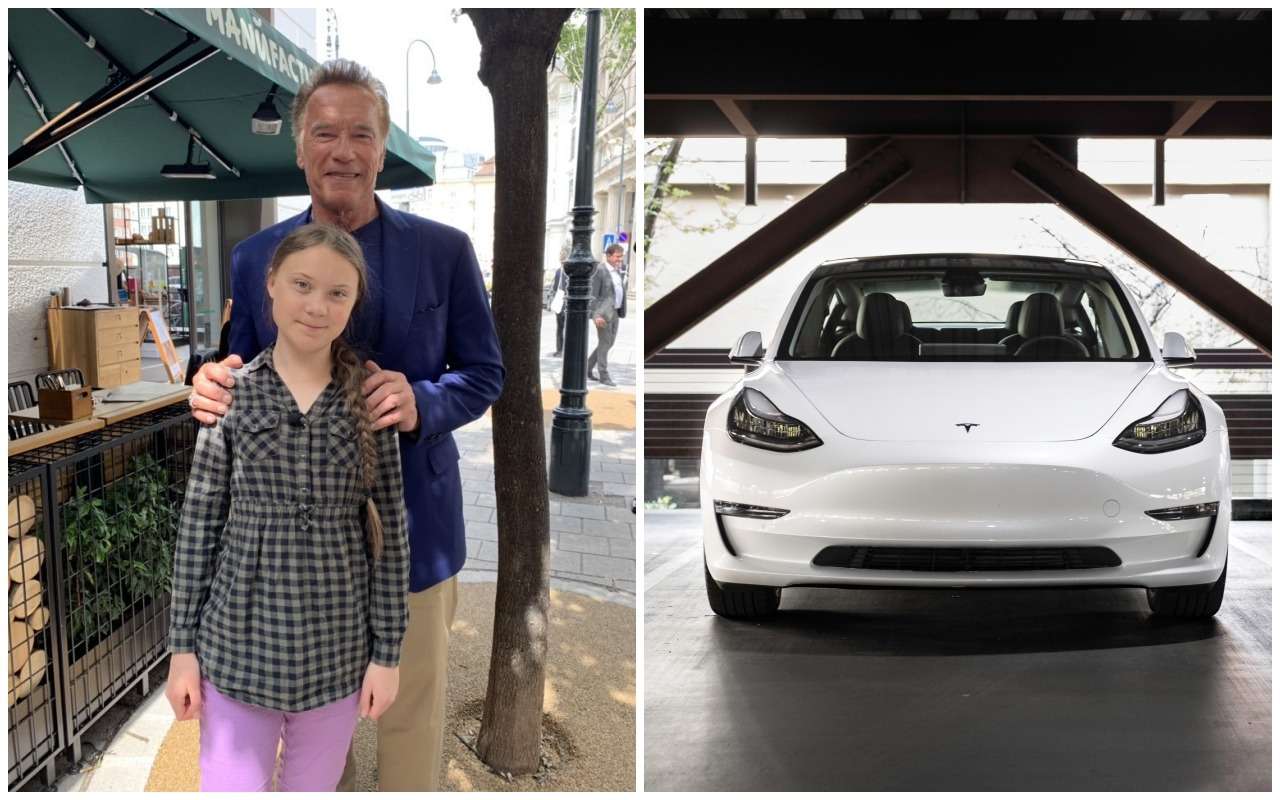 Арнольд Шварценеггер выделил Tesla Model 3 защитнице экологии Грете Тунберг