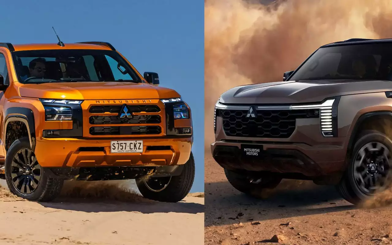 Mitsubishi Triton (слева) и новый Pajero (справа)