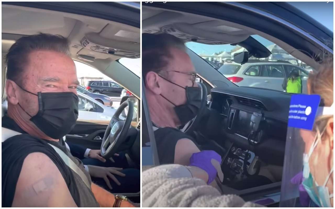 Шварценеггер сделал прививку не выходя из машины