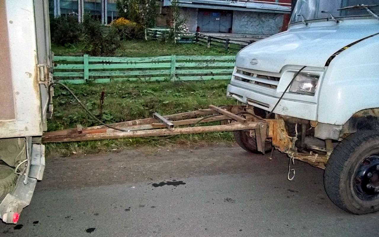 Буксировка камаза с прицепом на жесткой сцепке