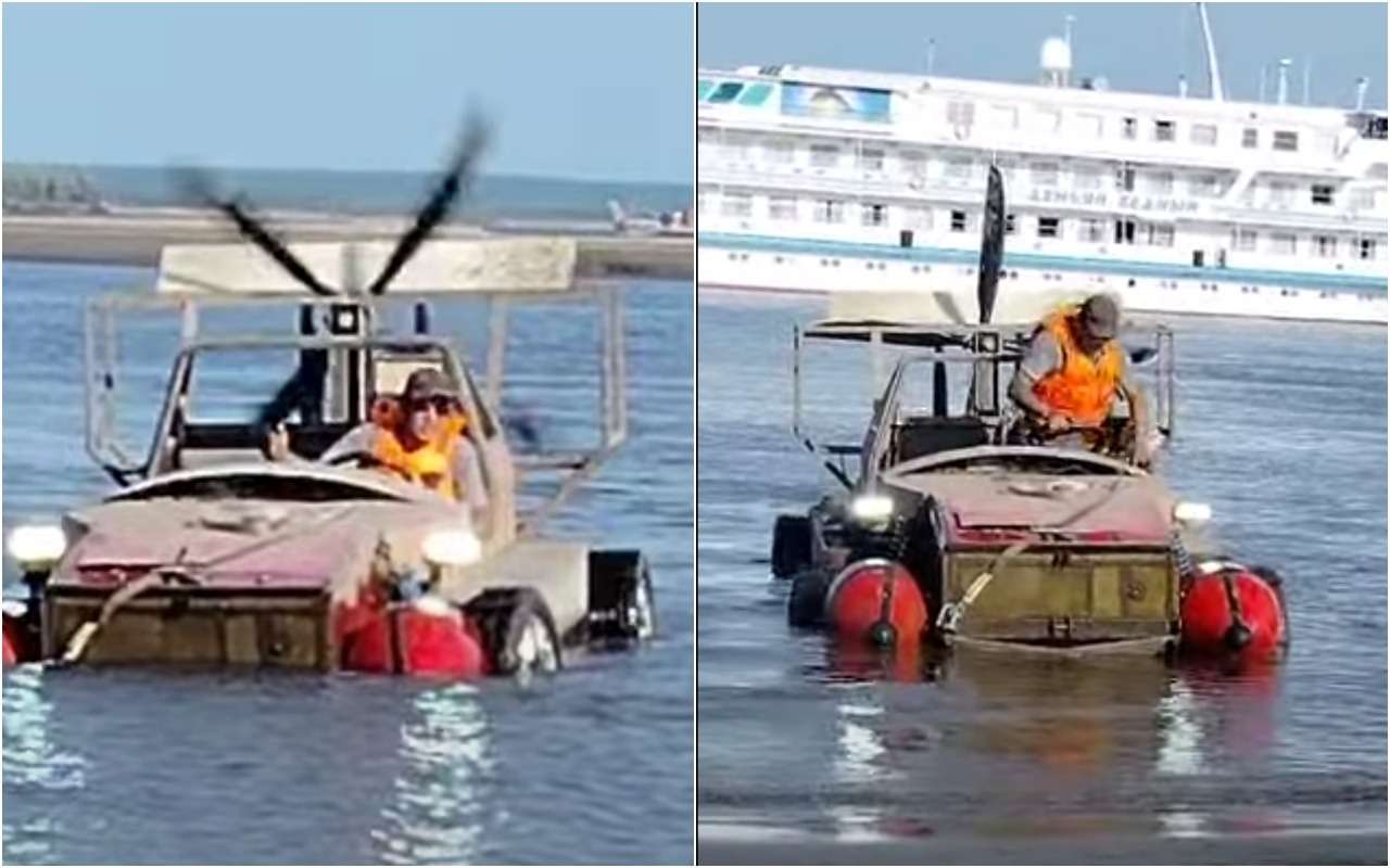 В Якутии мужчина приплыл на пляж на самодельном автомобиле-амфибии (видео)
