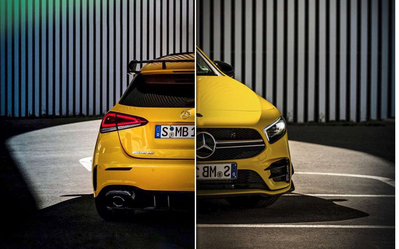 Внешне Mercedes-AMG A35 значительно отличается от гражданской версии модели