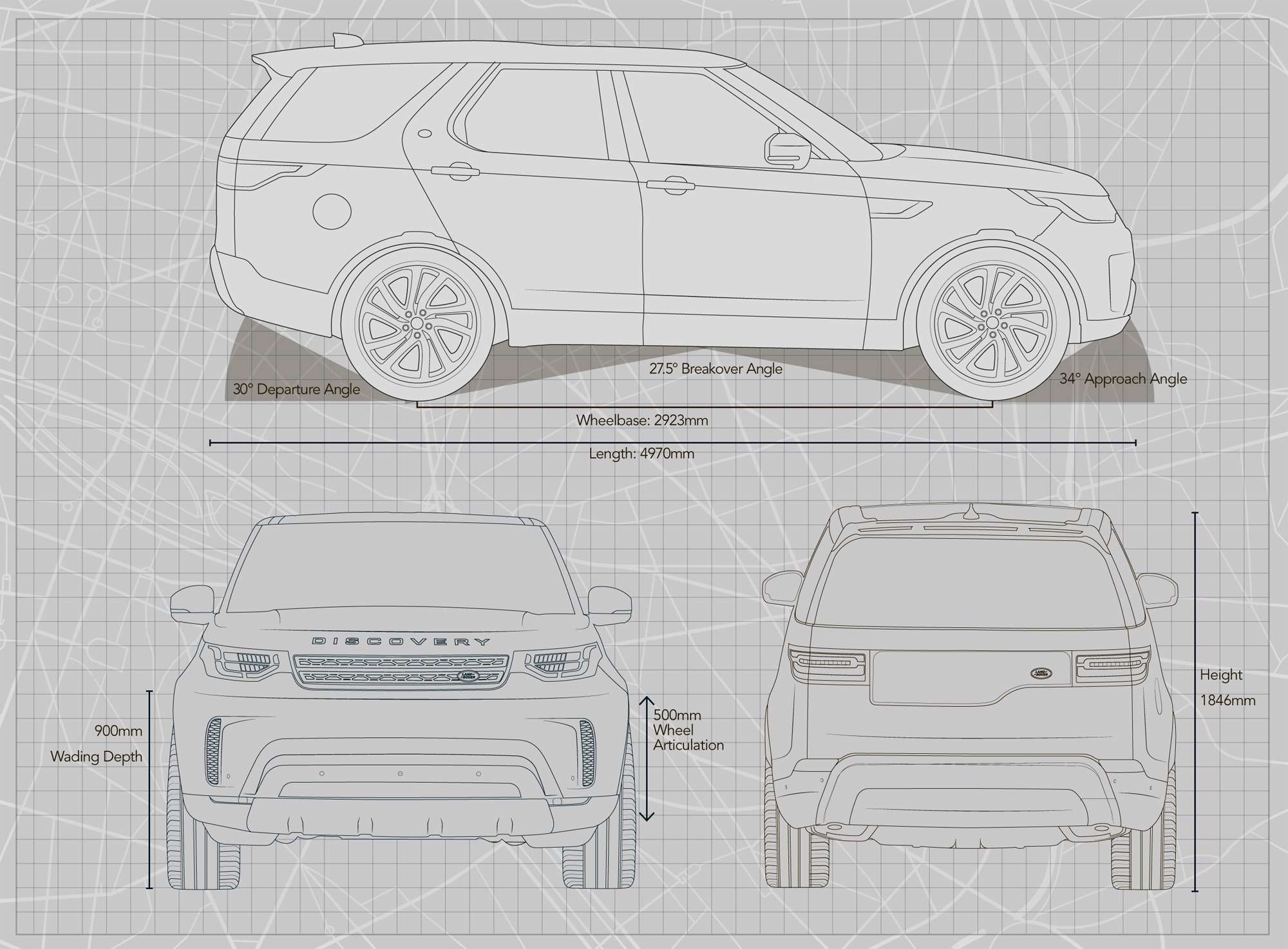Размер рендж ровер спорт. Land Rover Discovery 2021 габариты. Land Rover Sport габариты. Land Rover Discovery чертежи. Range Rover 2017 чертеж.