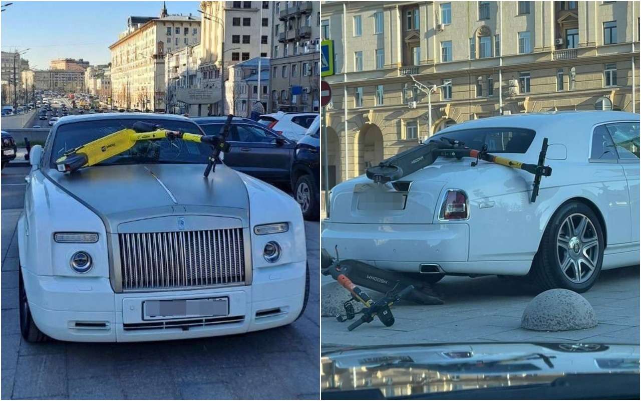 В Москве мужчина закидал Роллс-Ройс прокатными самокатами